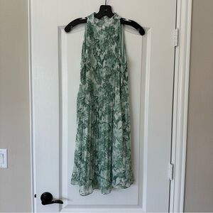 Halogen green and white print high neck trapeze dress